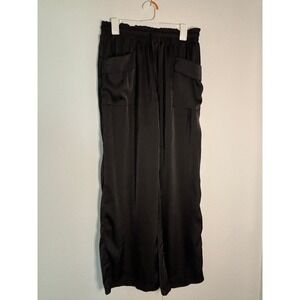 LF Black Satin Wide Leg Paperbag Waist Utility Pocket Pants Medium